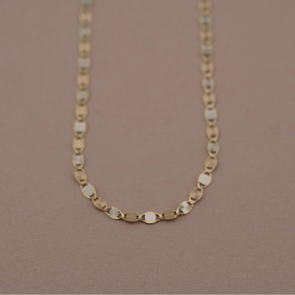 14k REAL Gold Solid 3 mm Tri color Valentino Chain Necklace